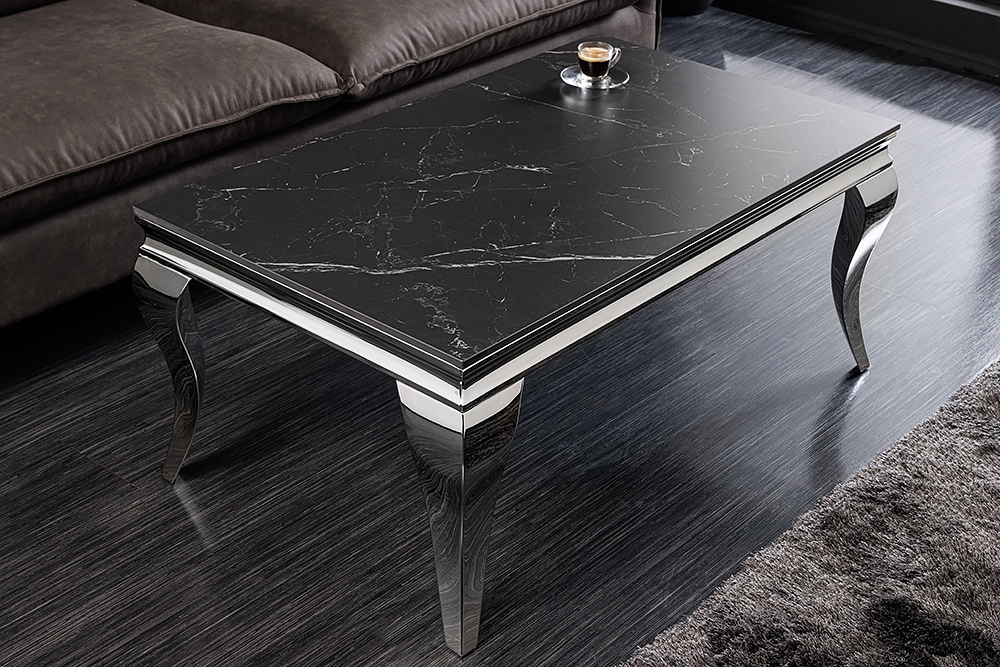 Design Couchtisch MODERN BAROCK 100cm schwarz anthrazit chrom Keramik Marmor
