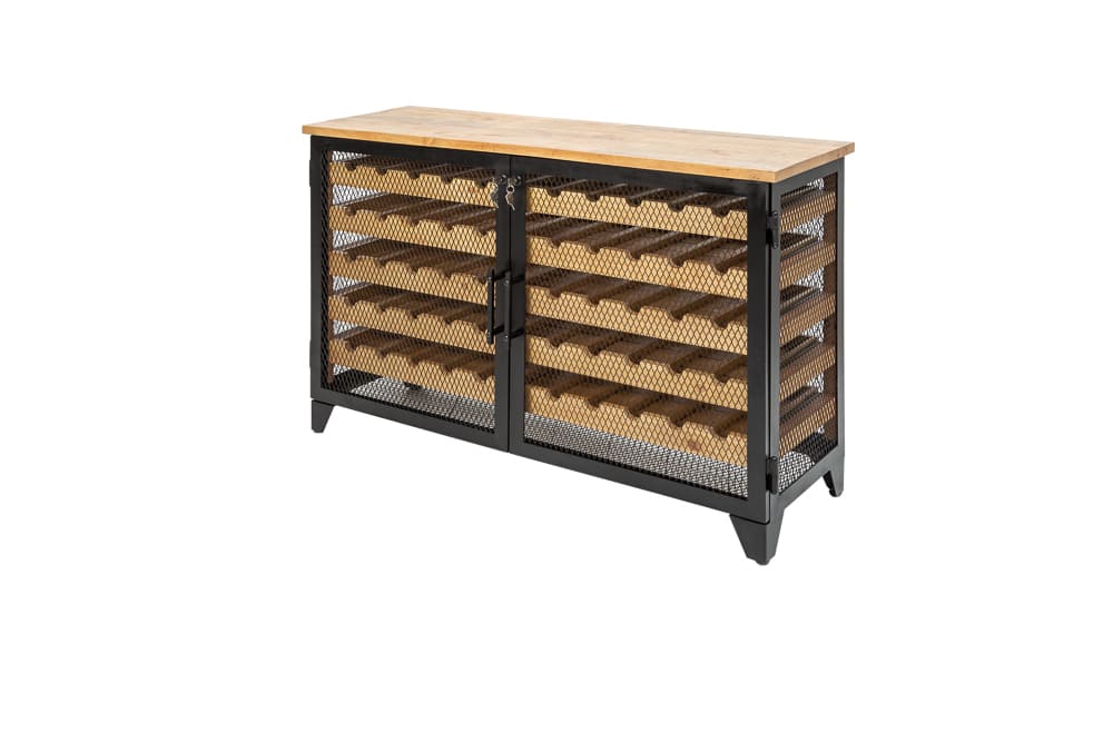 Industrial Weinschrank BODEGA 130cm recyceltes Pinienholz natur Weinregal für 55 Flaschen