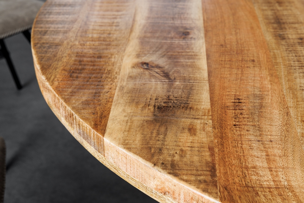 Massiver Esstisch IRON CRAFT 140cm natur rund Mangoholz Metall Industrial Design