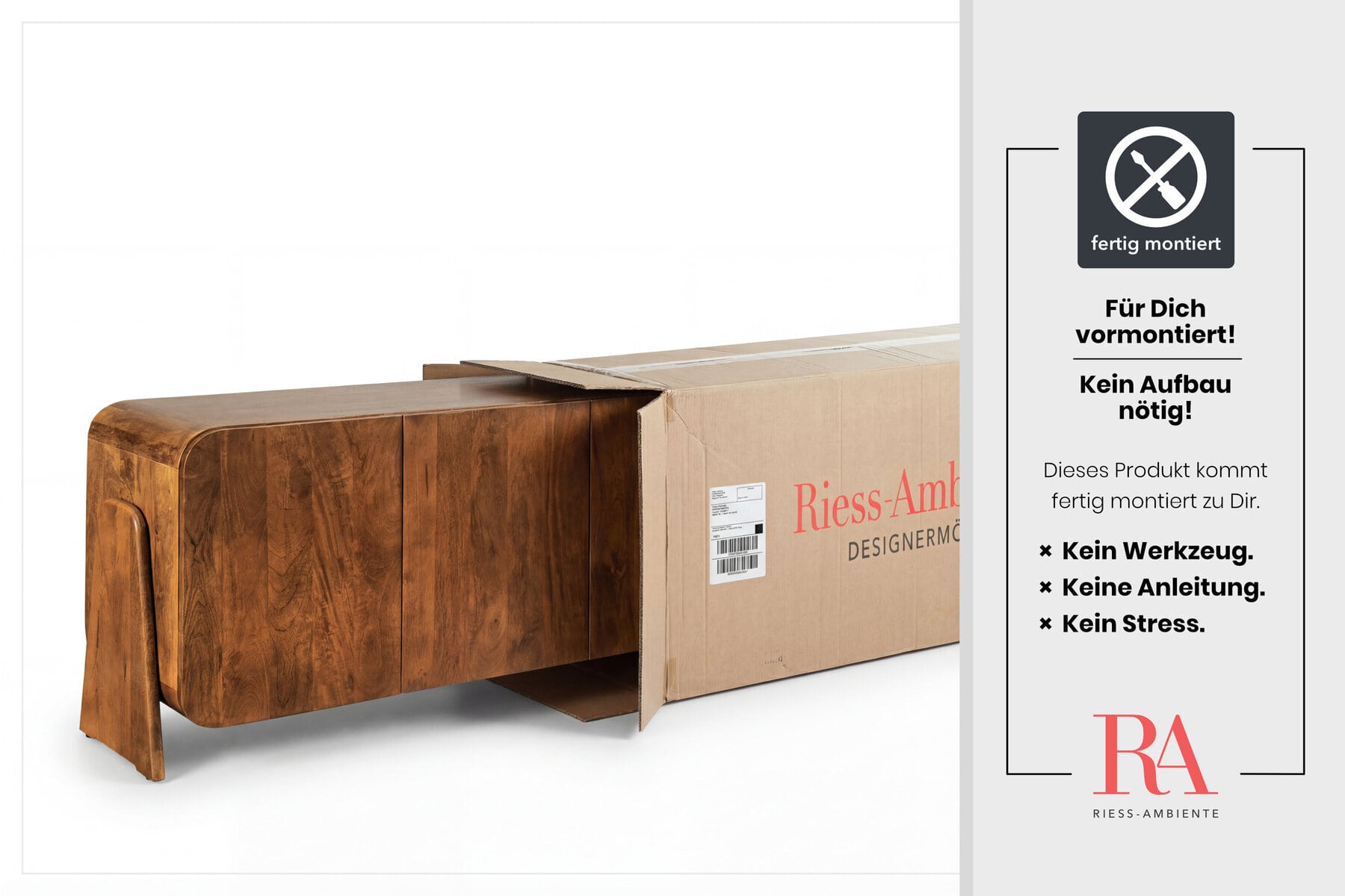 Massives Sideboard BRASIL 175cm braun Mangoholz sechs Fächer