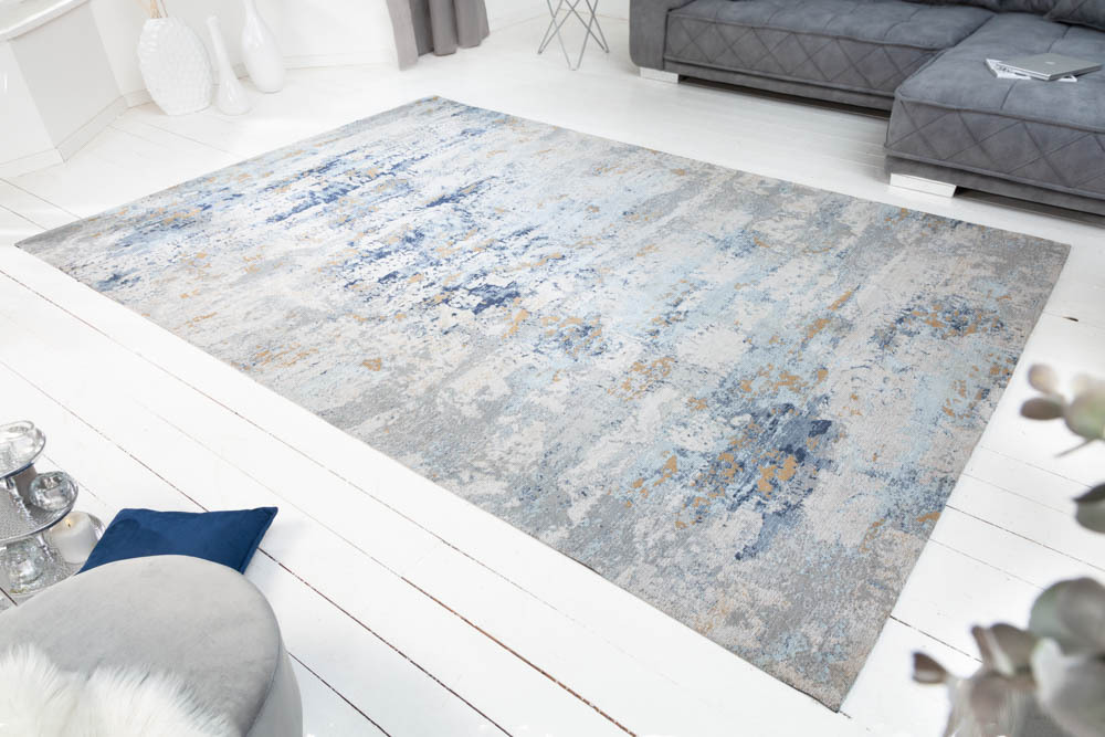 Design Teppich ABSTRAKT XXL 350x240m grau blau Baumwolle