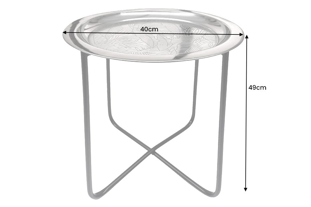 Orientalischer Beistelltisch CASABLANCA 50cm silber schwarz Tablett abnehmbar klappbar