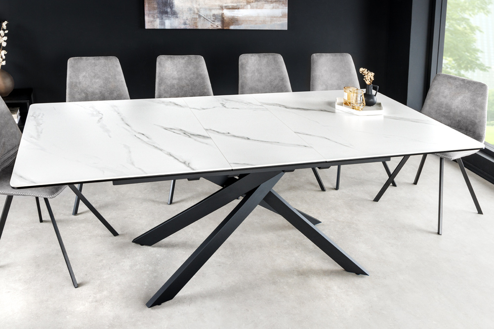 Ausziehbarer Esstisch ALPINE 160-200cm weiß Keramik Marmor schwarzes Metallgestell » Jetzt kaufen
