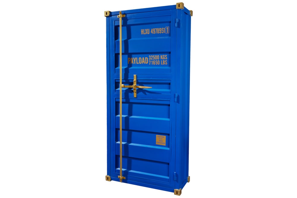 Design Barschrank Container GLOBETROTTER 180cm blau Weinregal Upcycling