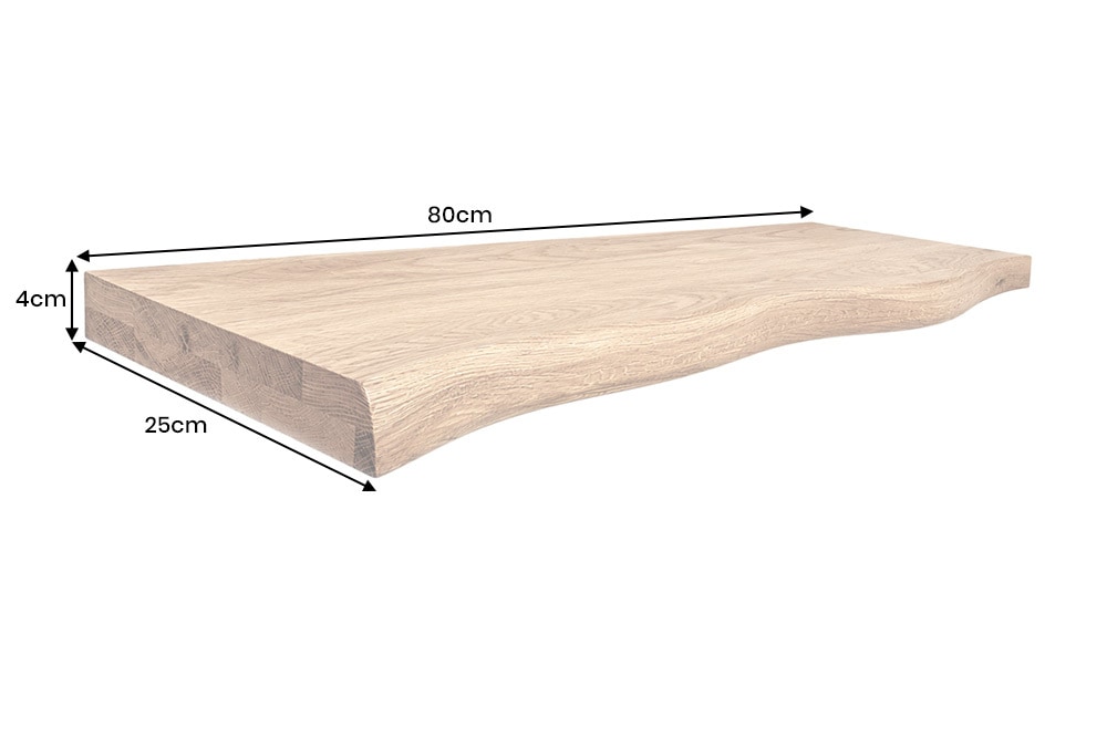 Massives Wandregal GRAND OAK 80cm natur geöltes Eichenholz Baumkante handmade