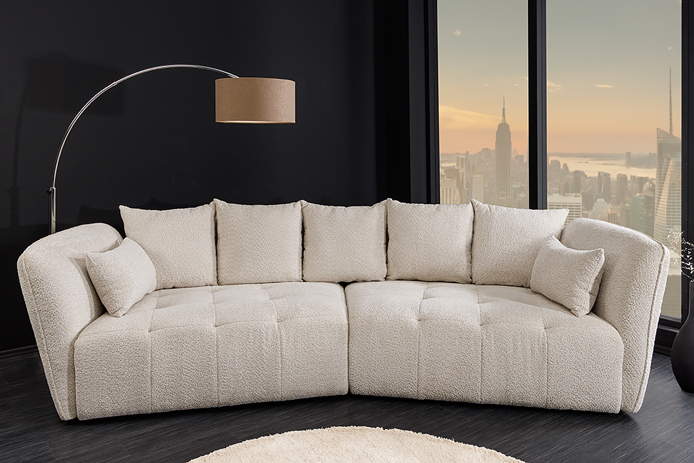 Modernes Big Sofa ROYAL 295cm champagner beige Bouclé Federkern XXL-Couch