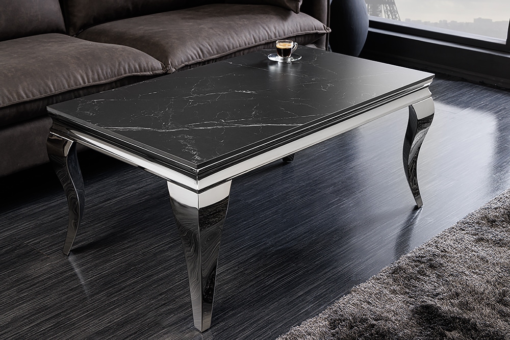 Design Couchtisch MODERN BAROCK 100cm schwarz anthrazit chrom Keramik Marmor