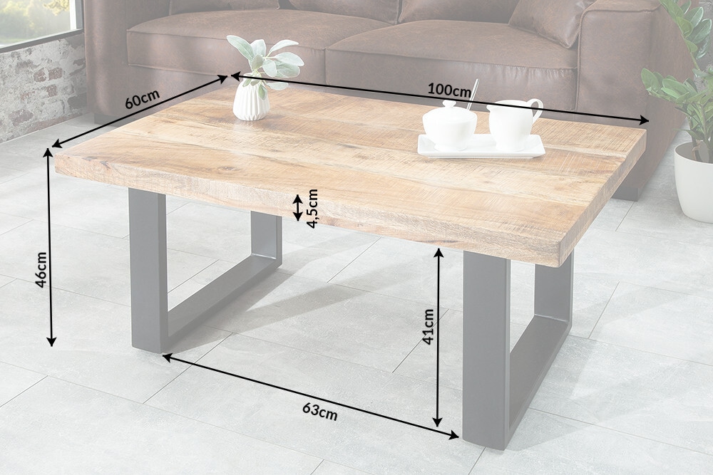Design Couchtisch IRON CRAFT 100cm Mangoholz Eisen Industrial Design massiv schwarzes Gestell