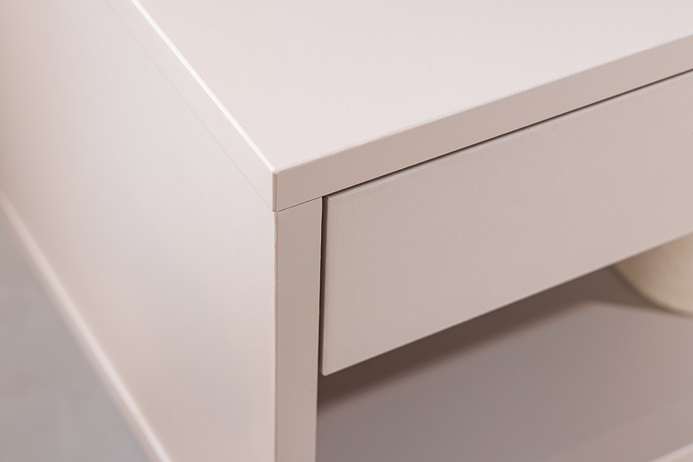 Design Nachttisch COMFORT 50cm weiß hängend mit Schublade und offenem Fach