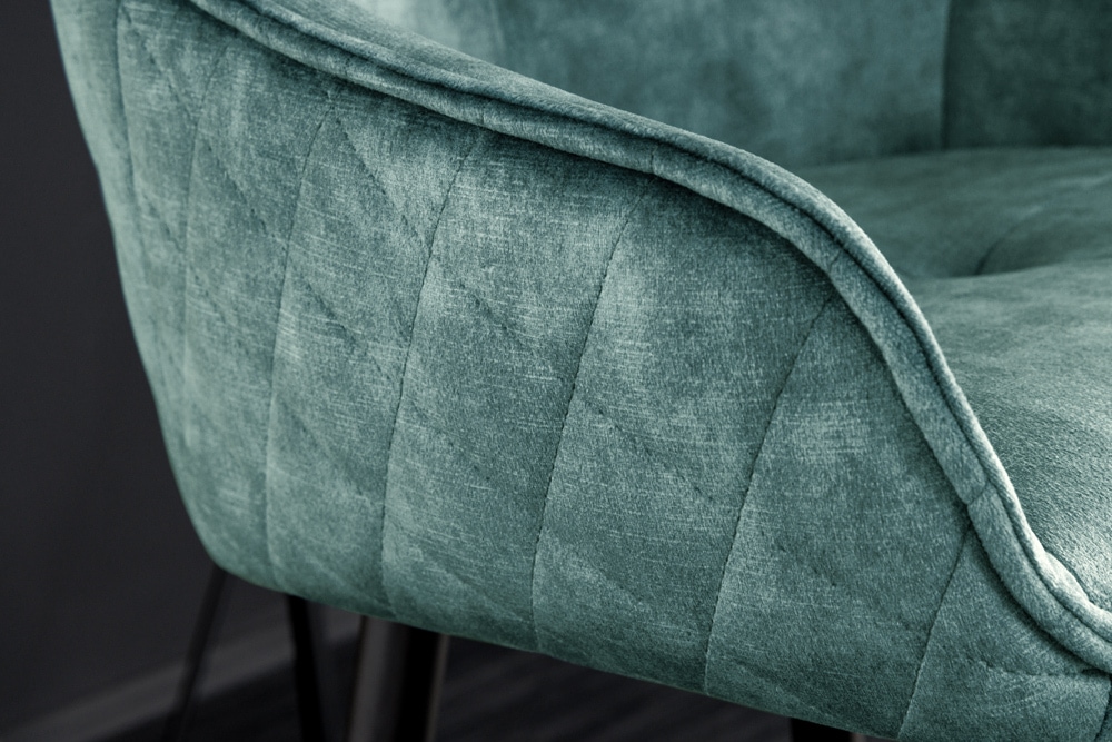 Design Barhocker EUPHORIA petrol Samt schwarze Metallbeine Barstuhl mit Lehne