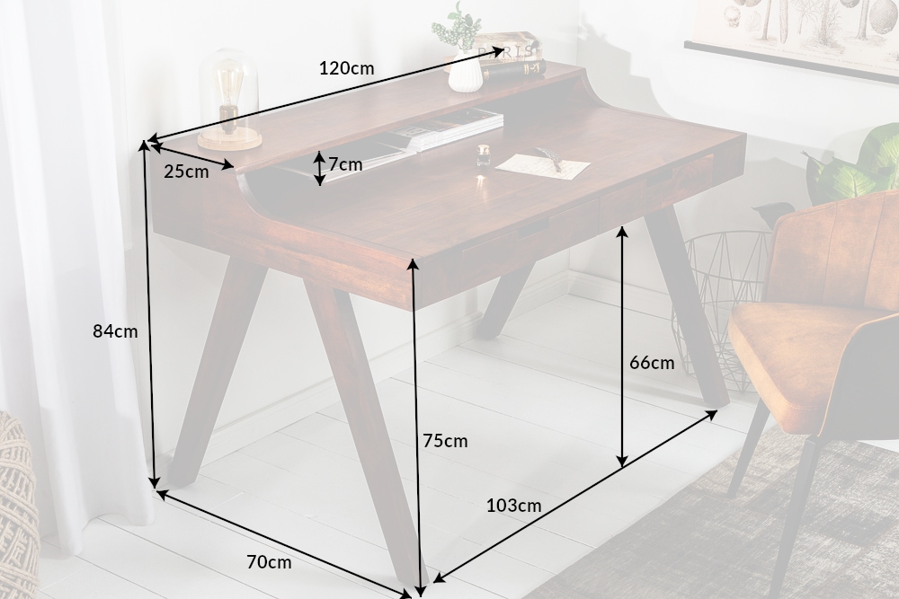 Massiver Sekretär MONSOON 120cm Akazie Schreibtisch Markant Finish