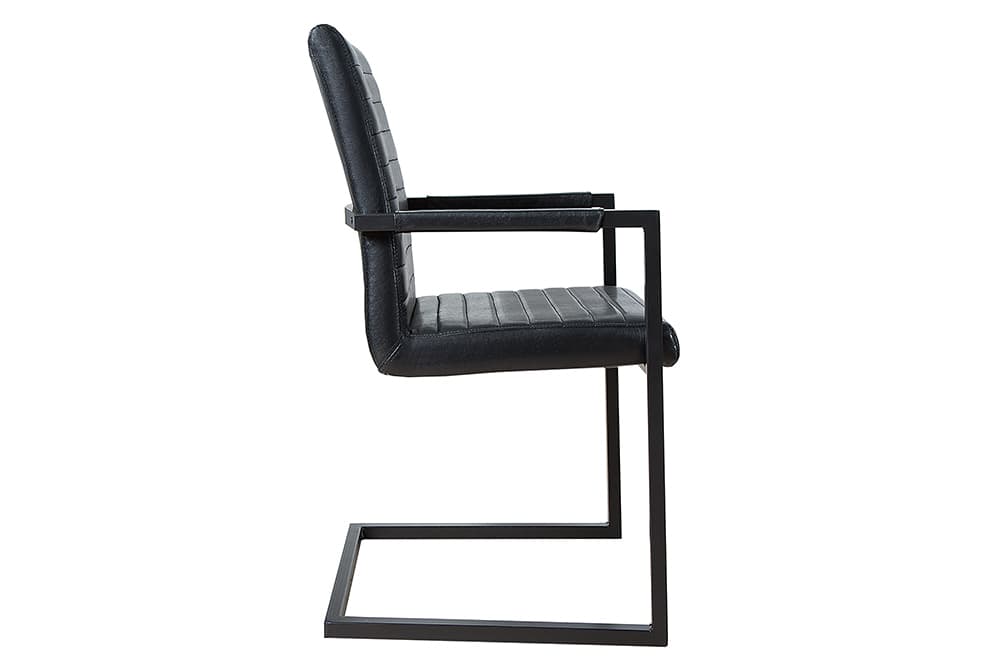 Industrial Freischwinger Stuhl LOFT antik schwarz Kunstleder mit Armlehne Eisengestell