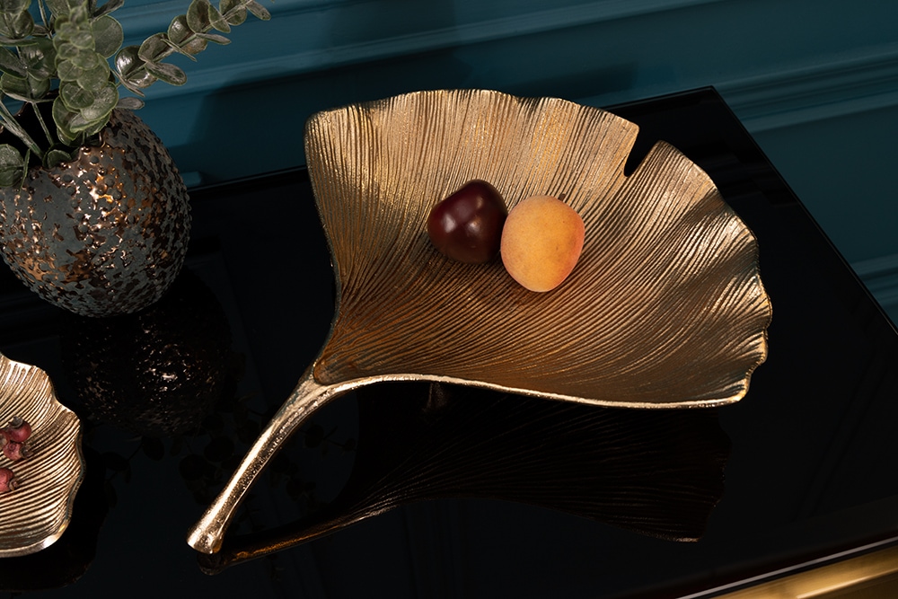 Dekorative Schale GINKGO 45cm gold handmade Metall