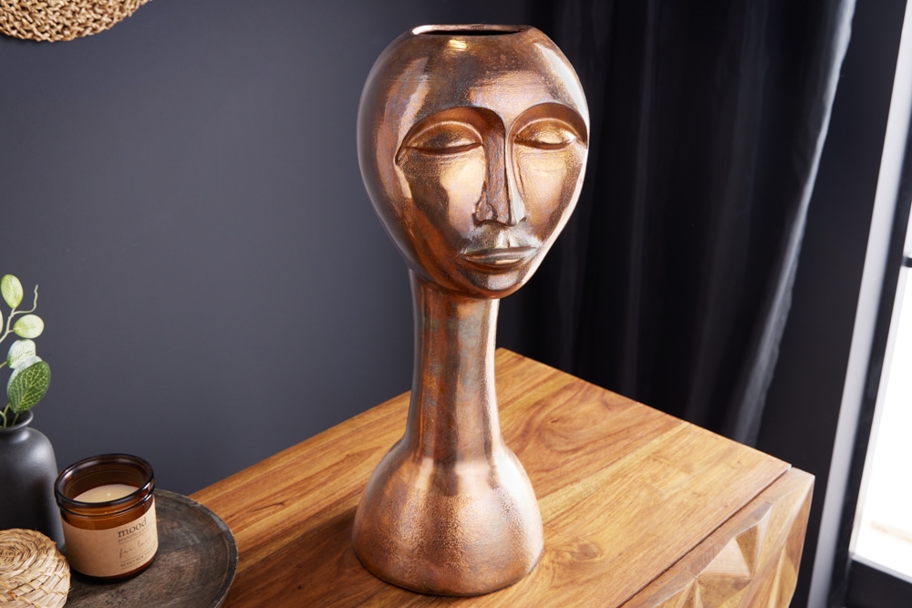 Handgefertigte Vase FACE 50cm Kupfer-Look Antik Aluminium abstrakt