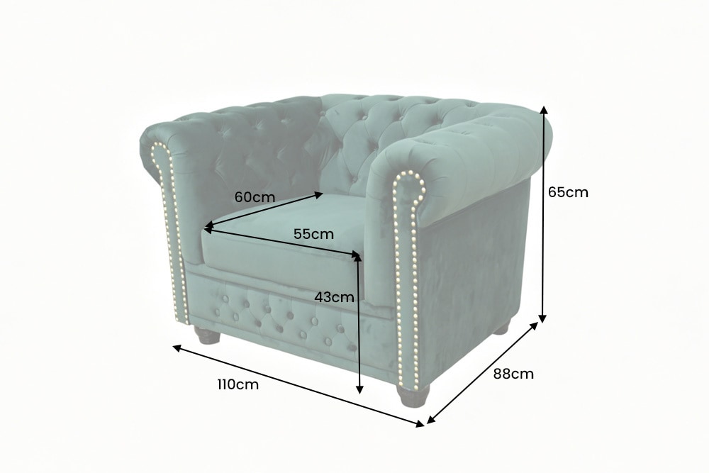 Barocker Sessel CHESTERFIELD flaschengrün Samt Federkern mit Knopfheftung
