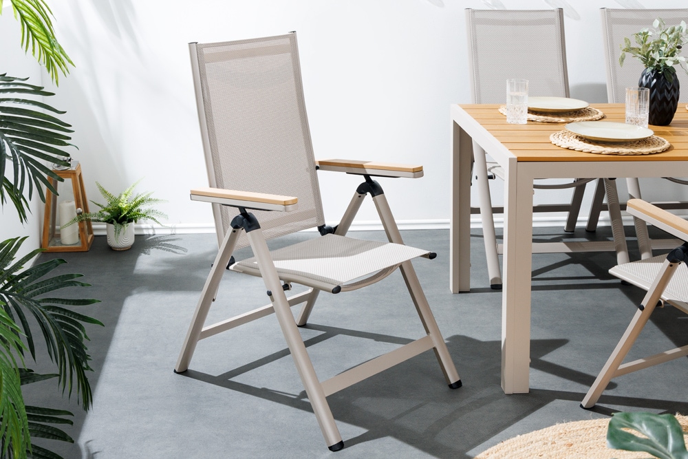Outdoor Gartenstuhl DESIGNO taupe Aluminium klappbar wetterfest Hochlehner