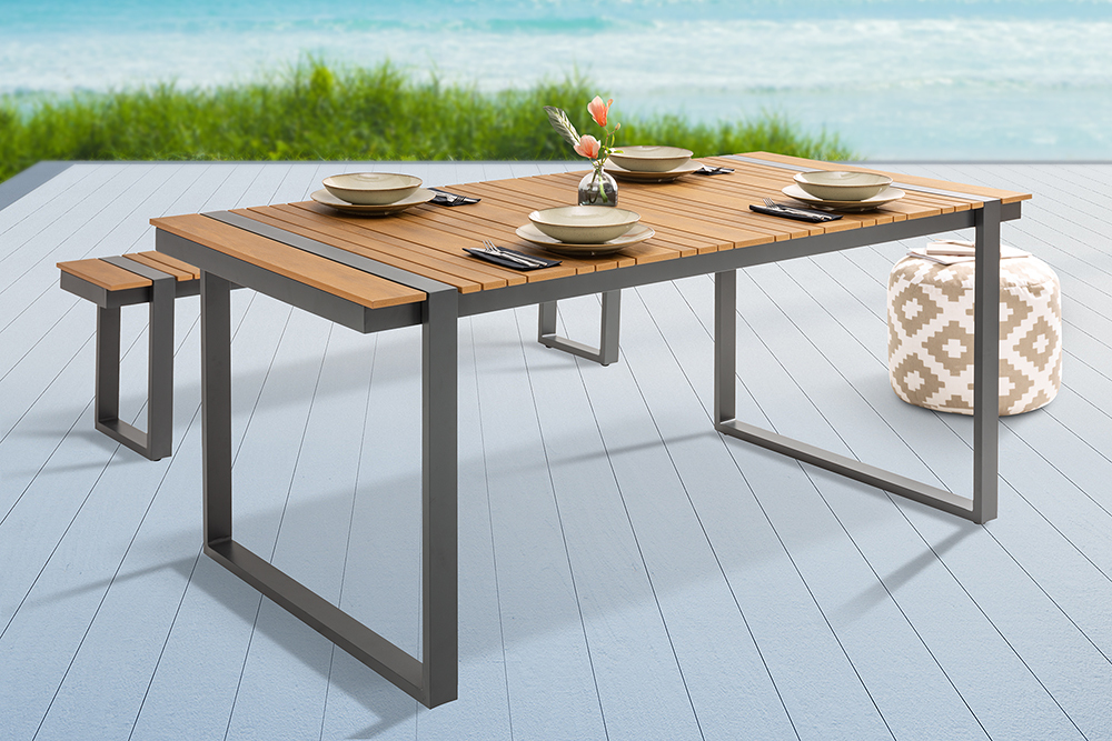 Moderner Gartentisch TAMPA LOUNGE 180cm grau natur Aluminium Outdoor Esstisch wetterfest