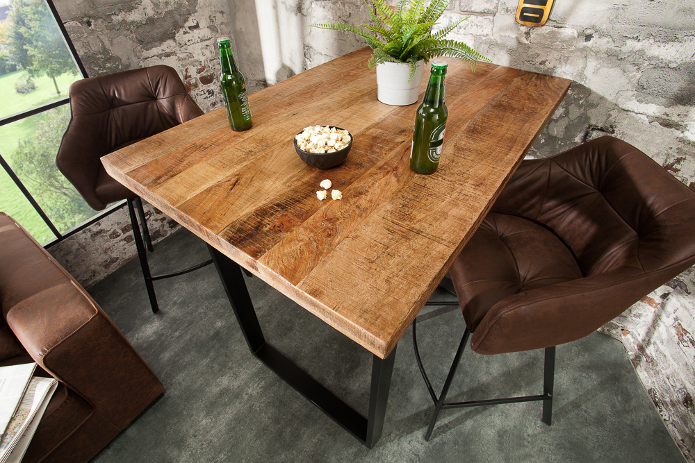 Massiver Bartisch IRON CRAFT 120cm natur Mangoholz Stehtisch Industrial Design