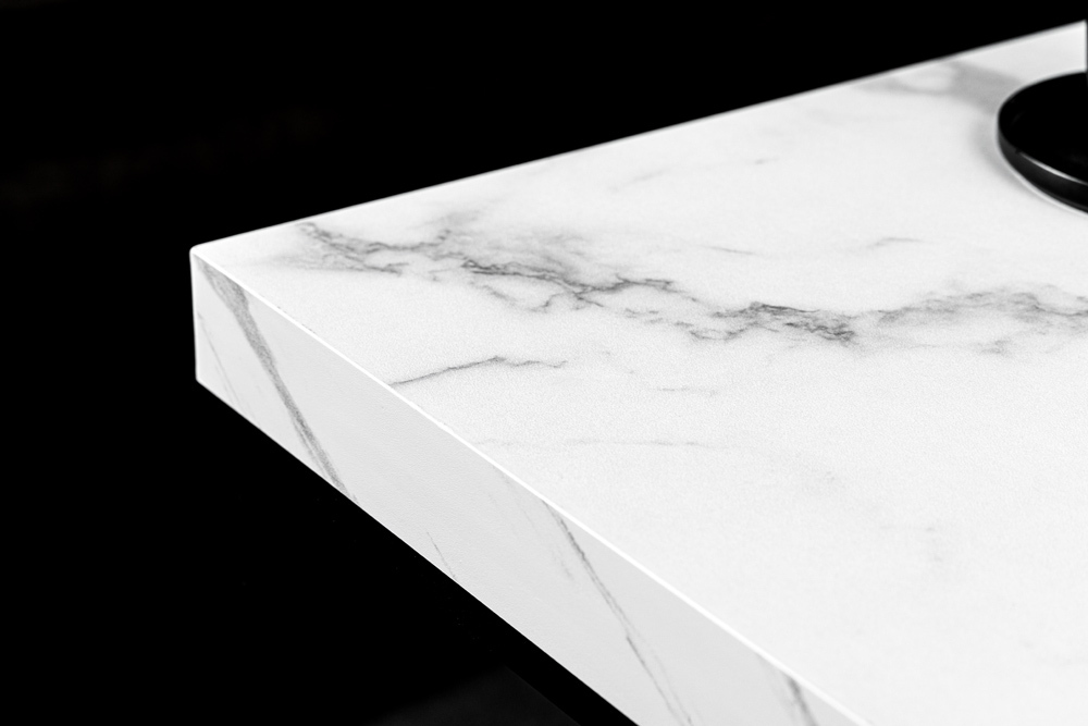 Moderner Couchtisch ARCHITECTURE 60cm weiß Marmor-Design Metallgestell