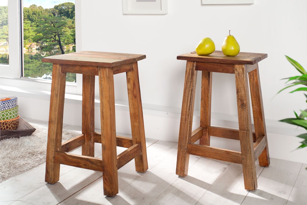 Massivholz Hocker JAKARTA 50cm recycelt Beistelltisch Sitzhocker