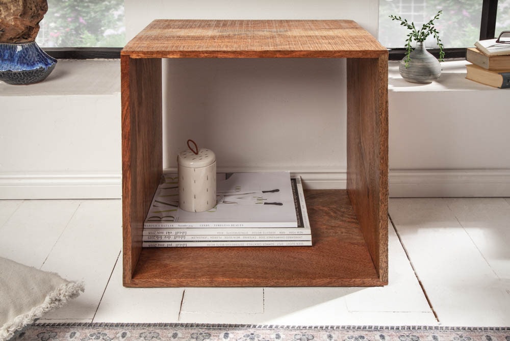 Handgearbeiteter Beistelltisch MAKASSAR 45cm natur Mangoholz Massivholz Nachttisch Regal