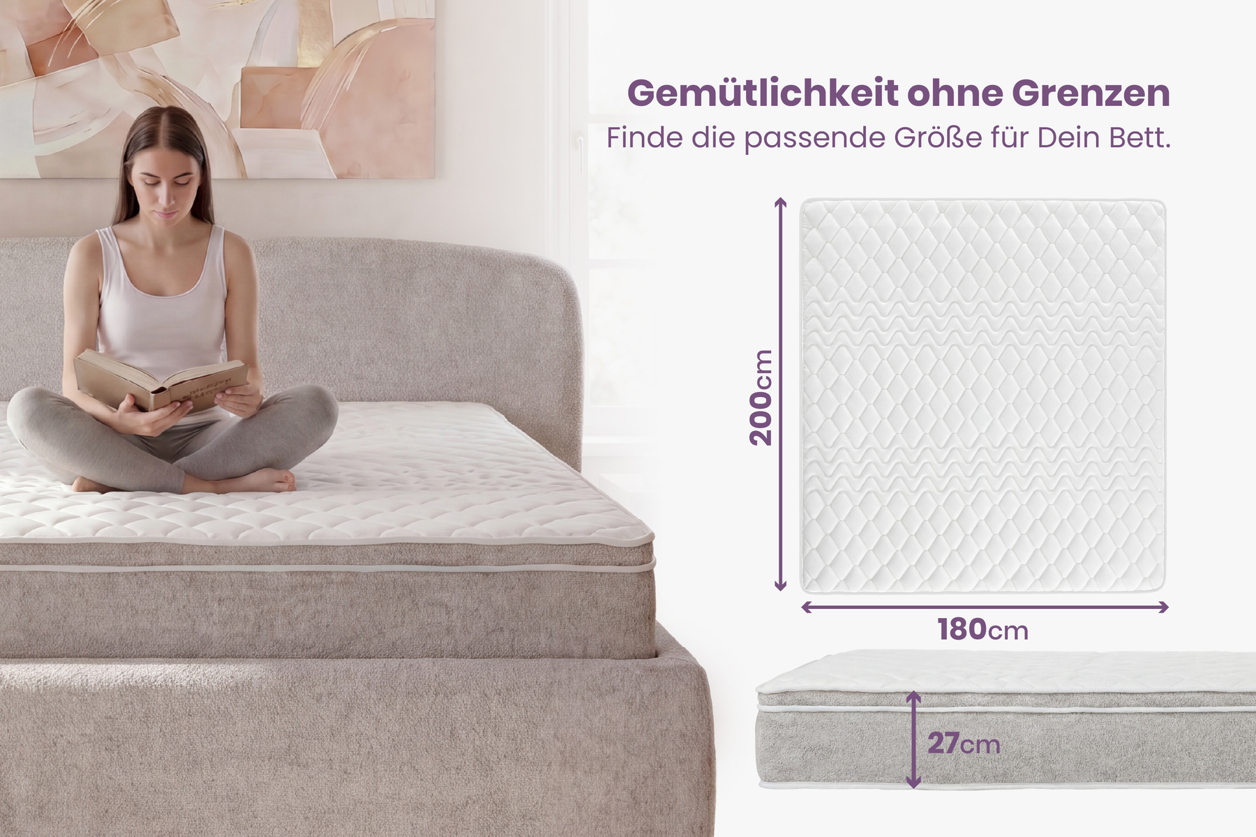 Ergonomische Boxspringmatratze CLOUD FLEX 180x200cm greige Tonnentaschenfederkern 9-Zonen