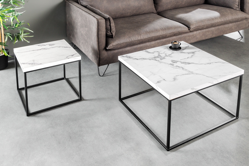 Moderner Beistelltisch ARCHITECTURE 45cm weiß Marmor-Design Metallgestell » Jetzt kaufen