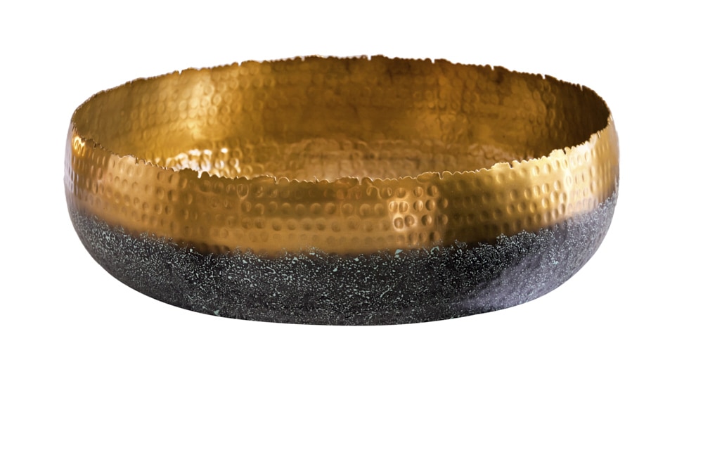 Handgearbeitete Deko Schale ORIENT 52cm gold mit Patina im Classic Hammerschlag Design