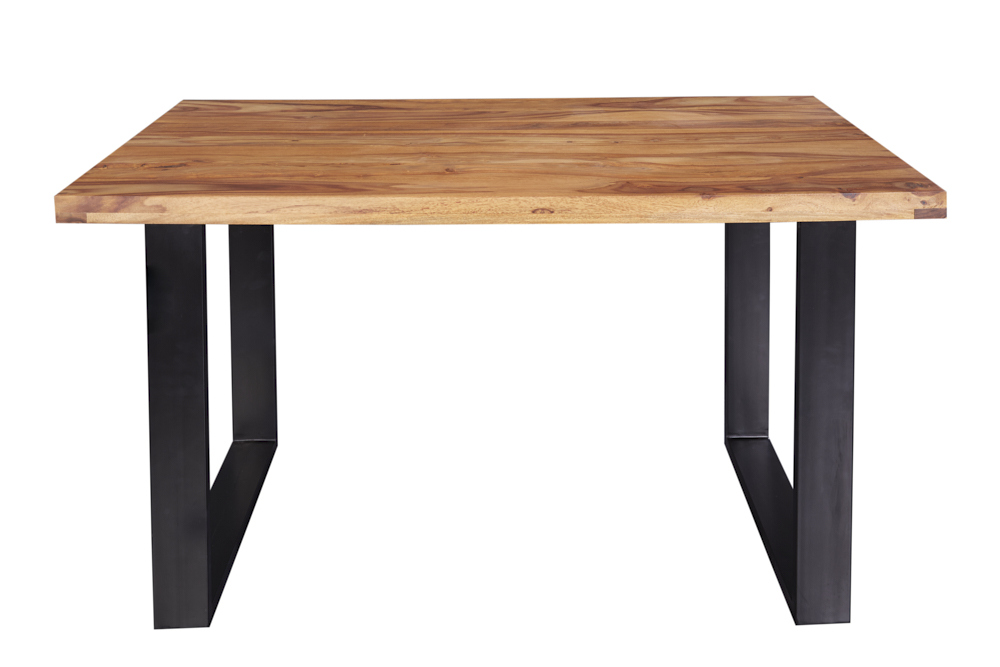 Massivholz Esstisch IRON CRAFT 120cm braun Sheesham schwarze Metallbeine stone finish