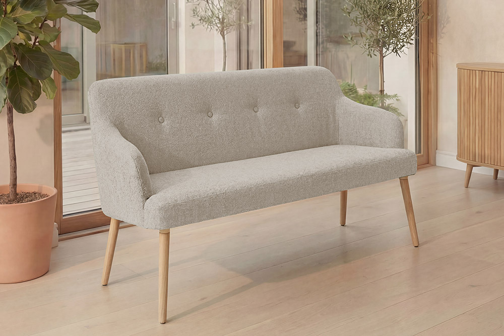Nordische Sitzbank SCANDINAVIA MEISTERSTÜCK 115cm beige natur Massivholz mit Armlehne » Jetzt kaufen