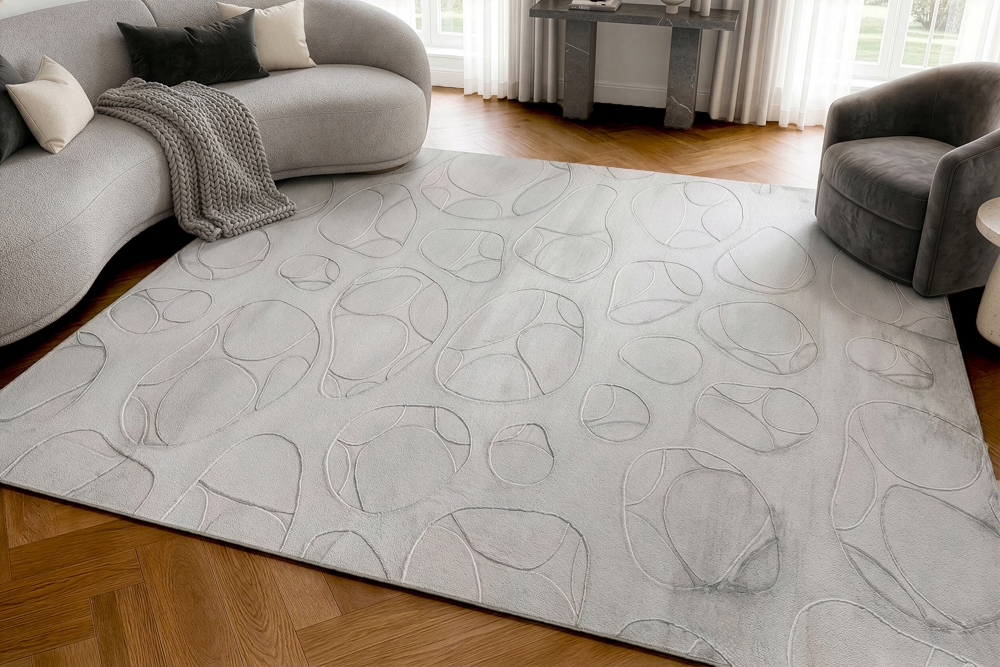 3D Hochflor Teppich LUNA 300x230cm hellgrau Hoch-Tief-Effekt Indoor-Teppich