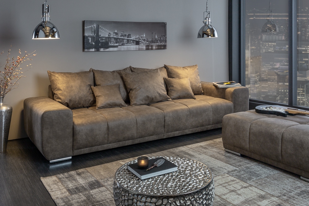 Big Sofa ELEGANCIA 285cm taupe Microfaser XXL Couch inkl. Kissen Federkern