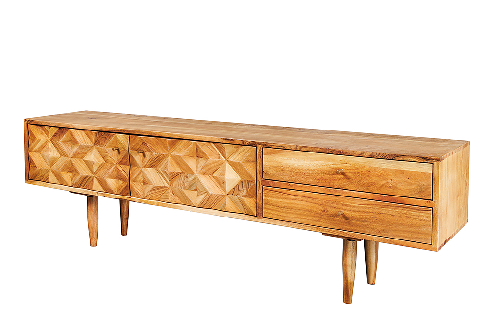 Massivholz TV-Lowboard ALPINE 145cm natur Akazie Retro Design honey finish