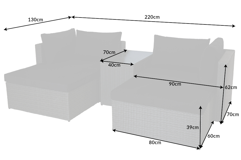 Outdoor Gartenlounge Set XXL MODULAR grau Polyrattan Sitzgruppe wetterfest inkl. Kissen