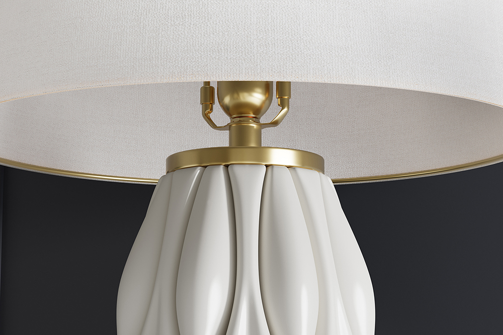 Moderne Tischlampe ELEGANCIA 65cm weiß gold Keramik weißer Leinenschirm
