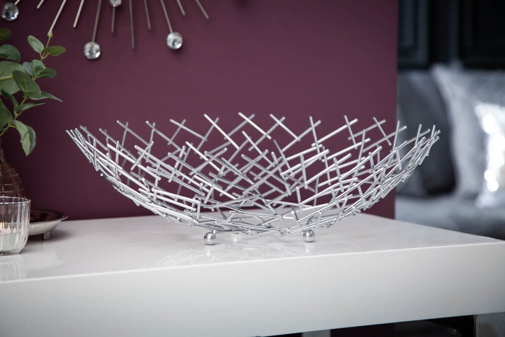 Design Schale STRUCTURE 45cm silber pulverbeschichtetes Metall