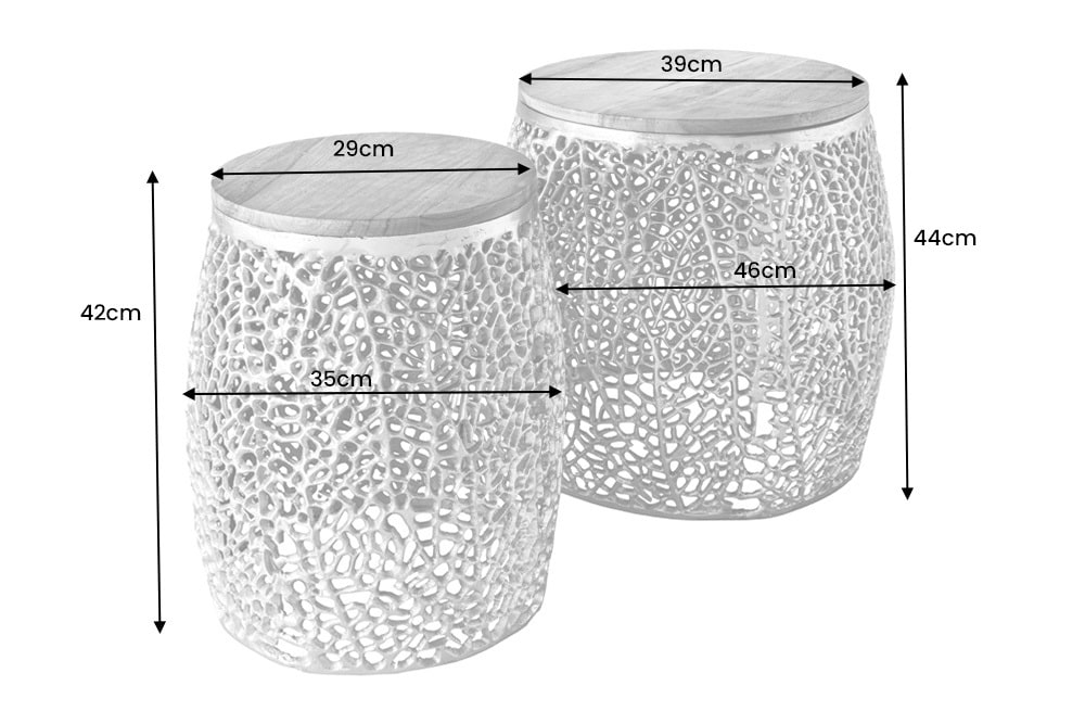 2er Set Filigraner Design Couchtisch ABSTRACT LEAF gold Akazienholz Handarbeit Metall rund