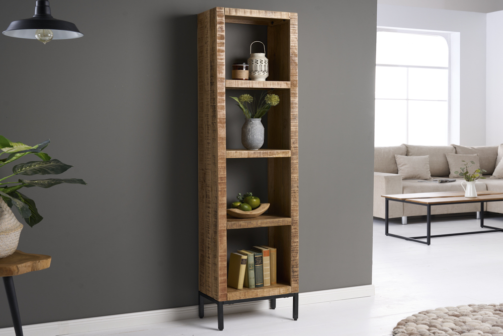 Massives Regal IRON CRAFT 176cm Mangoholz Bücherregal vier Fächer Industrial Design
