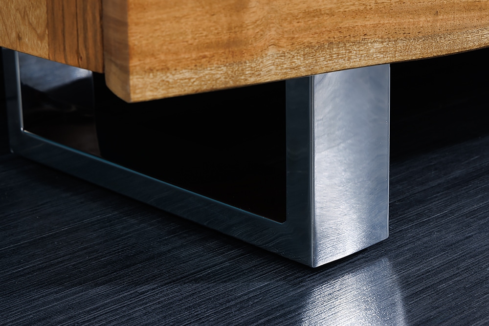 Massivholz Sideboard MAMMUT 135cm Akazie Kommode mit Schubladen Baumkante Edelstahl