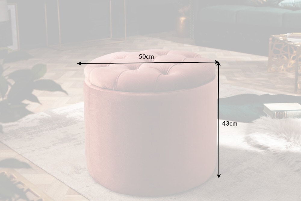 Eleganter Hocker MODERN BAROCK 50cm altrosa Samt Aufbewahrungkorb