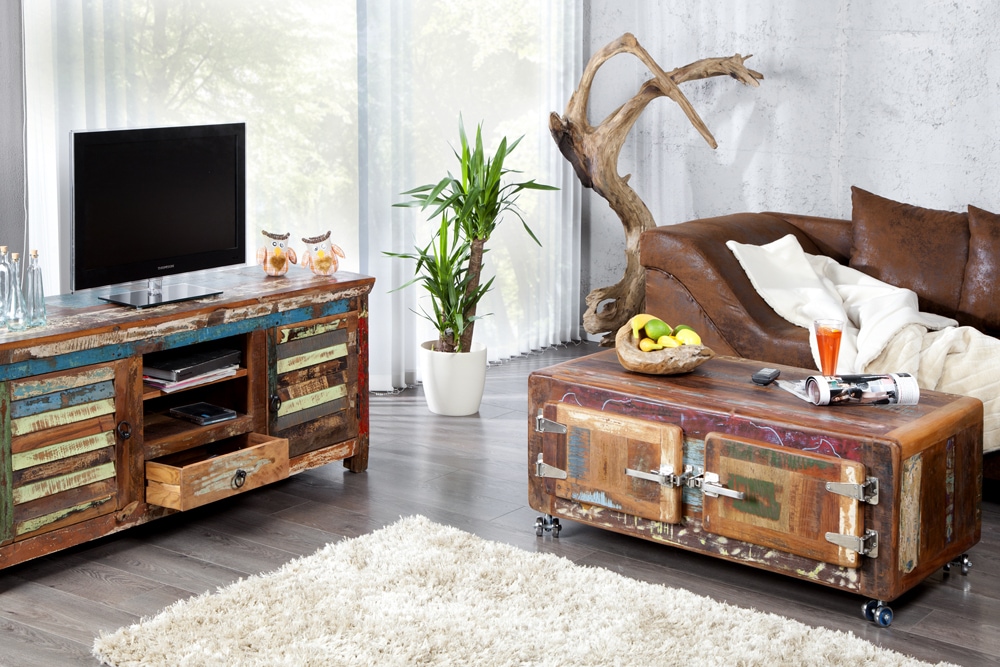 Einzigartiges TV-Board JAKARTA 150cm bunt recyceltes Massivholz
