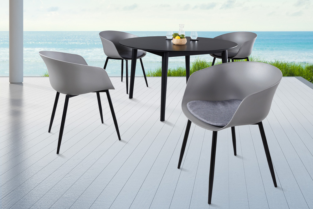 Moderner Stuhl DESIGNO grau Kunststoff Gartenstuhl mit Armlehnen Indoor Outdoor