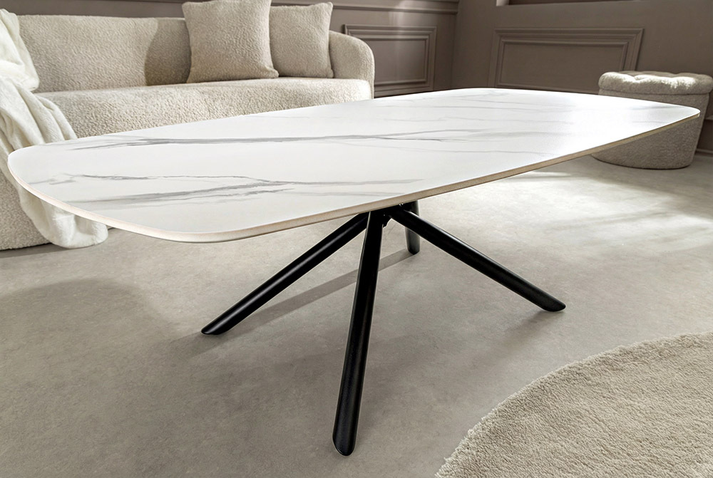 Design Couchtisch OSAKA 110cm weiß Keramik schwarz Sterngestell Metall
