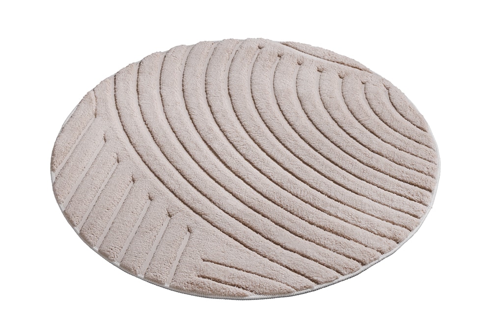 Runder 3D strukturierter Kurzflor Teppich ART DECO 80cm beige creme Hoch-Tief-Effekt