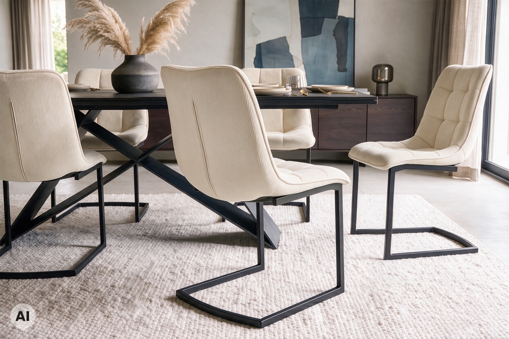 Freischwinger Stuhl MIAMI beige Cord matt schwarz Metallgestell Freischwinger Stuhl MIAMI beige Cord matt schwarz Metallgestell