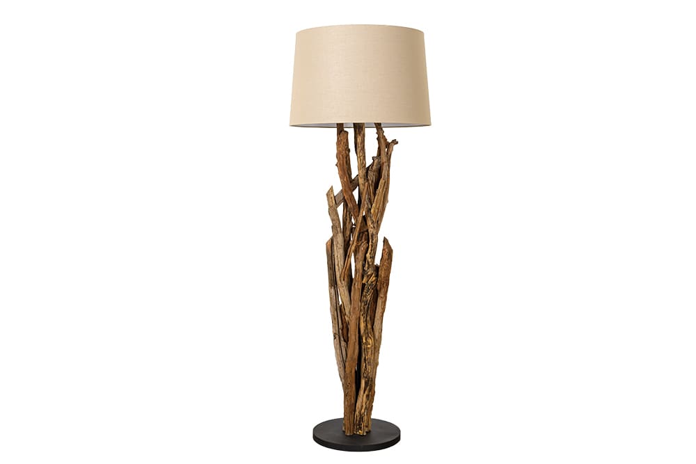 Handgefertigte Stehlampe WILD NATURE 158cm natur Treibholz Stehleuchte Leinenschirm