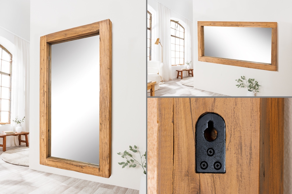 Massiver Spiegel JAVA 180cm natur recyceltes Teakholz hängend oder stehend