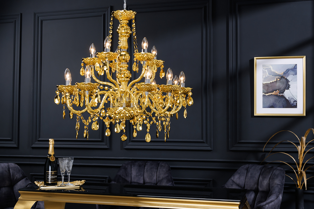 Design Kronleuchter CRYSTAL XL 80cm gold 15-armig Lüster Kristall-Lampe Design Kronleuchter CRYSTAL XL 80cm gold 15-armig Lüster Kristall-Lampe