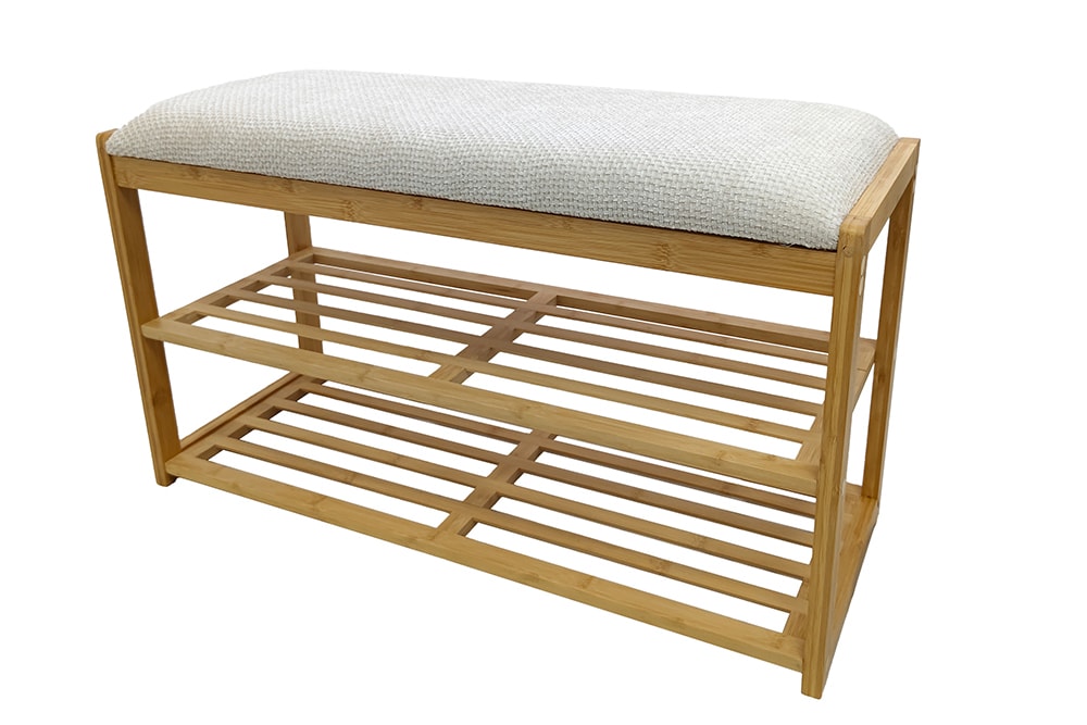 Stilvolle Schuhbank ZEN-BO 80cm natur beige Bambus Regal Sitzbank mit Stauraum