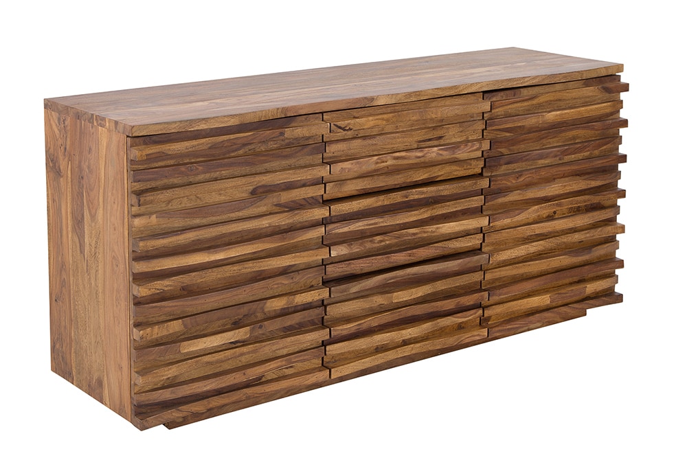 Massivholz Sideboard RELIEF 160cm braun Sheesham stone finish Kommode mit Schubladen